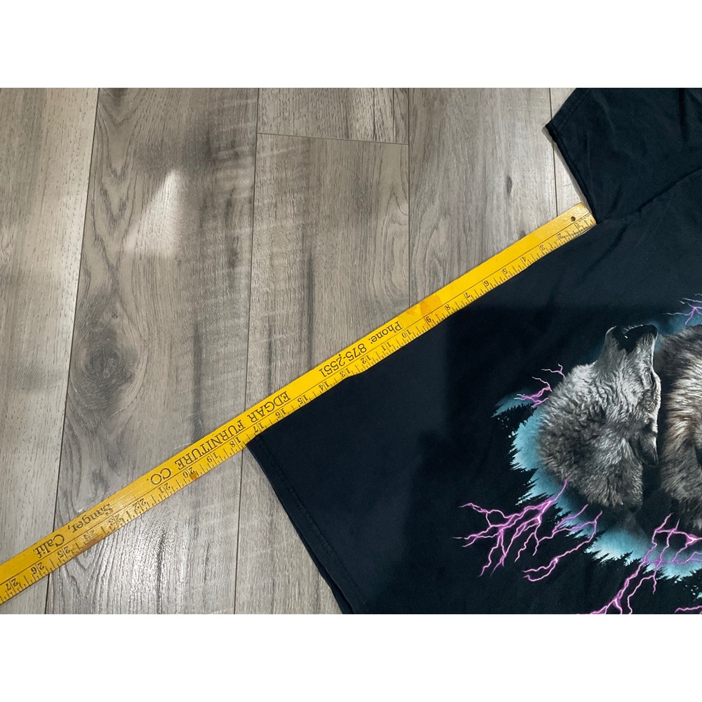 Vintage Wolf Graphic T-Shirt Black Lightning Nature Animal Tee Mens XL - Picture 6 of 6